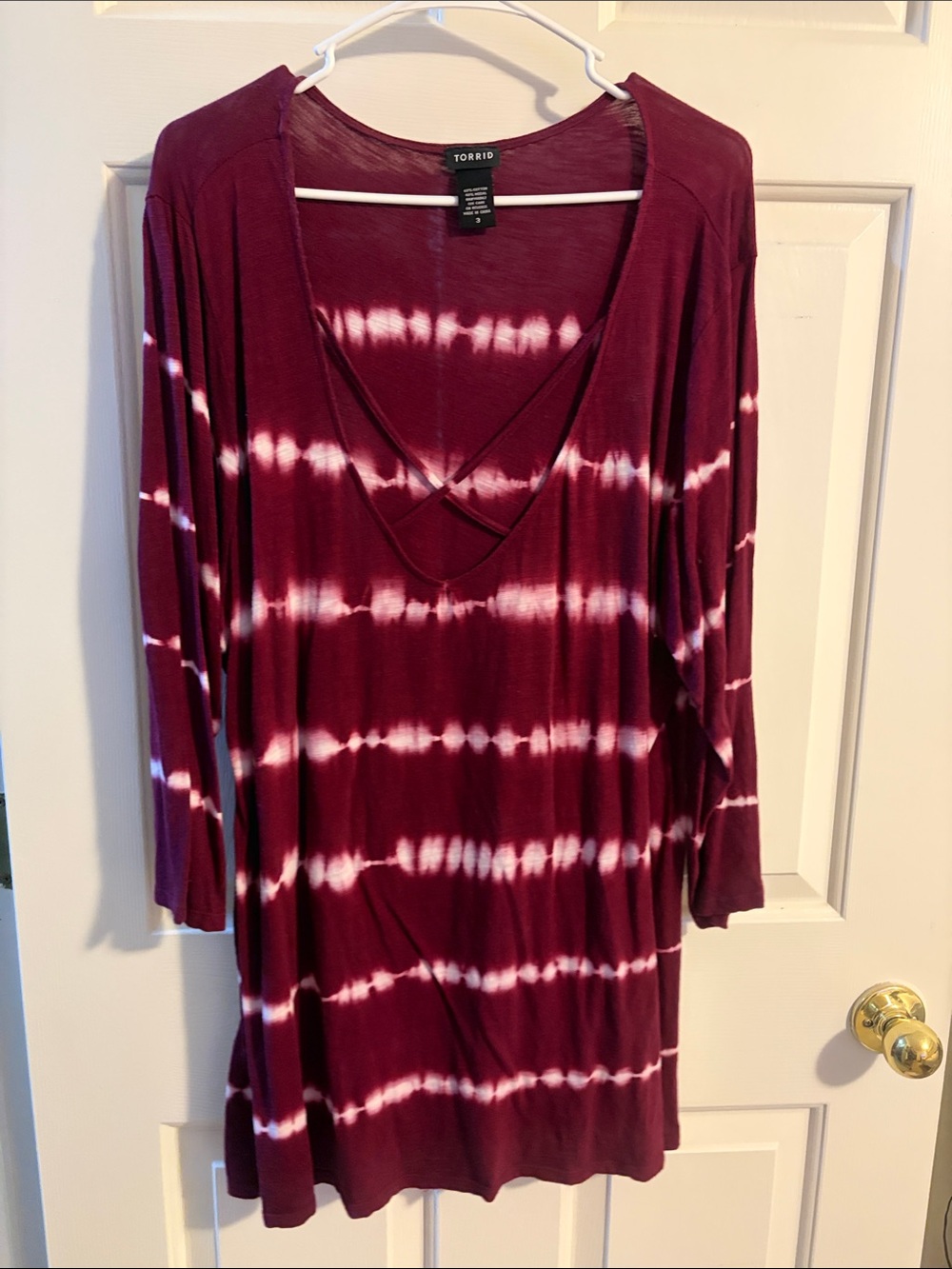 torrid Burgundy & White Tie-Dye Crisscross V-Neck Tunic